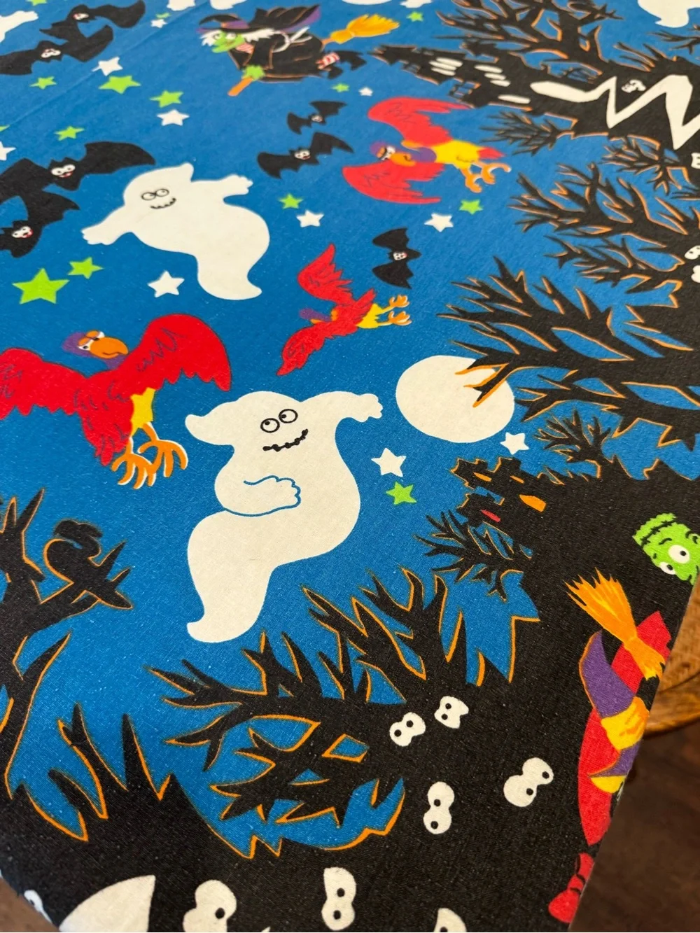 Vintage Halloween Tablecloth 56x77 Witches Ghosts Pumpkins Haunted House